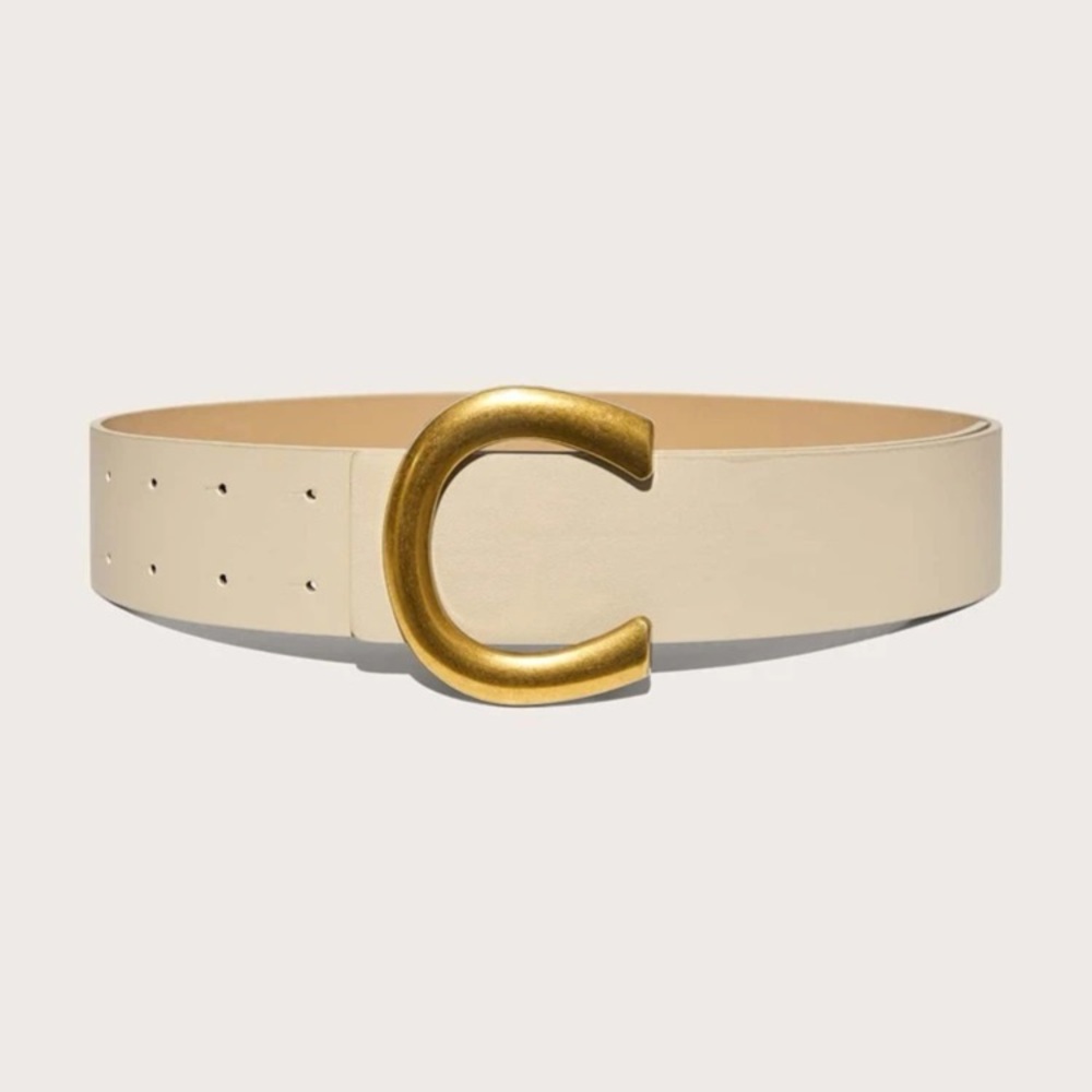 Khaki vegan leather gold buckle high waisted belt